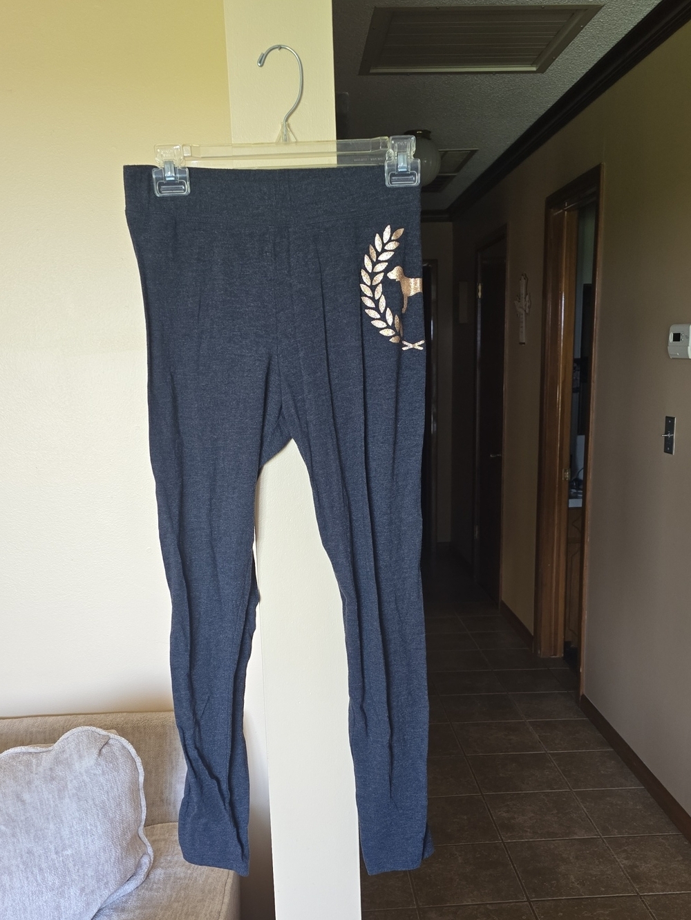 Girls Dark Gray Leggings with Gold Laurel Accent